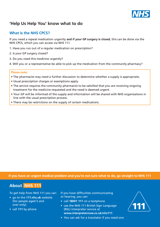 NHS111 Order medication